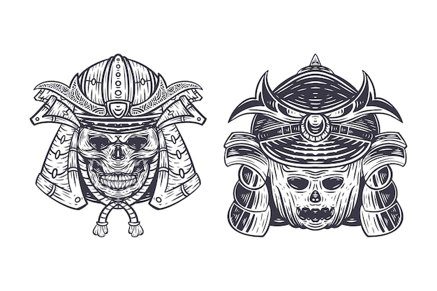 Vector skull in samurai helmet