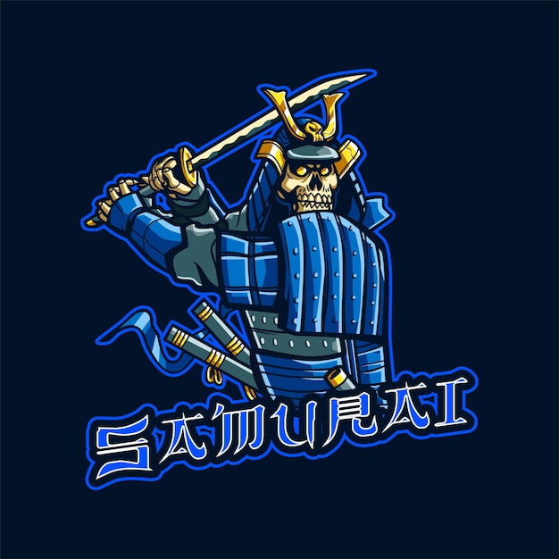 Skull samurai mascotte logo afbeelding