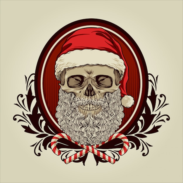 skull santa claus with vintage ornaments