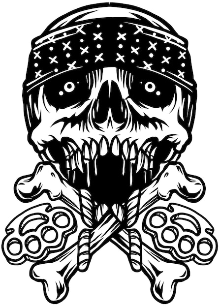 Skull screaming and wear bandana on the head