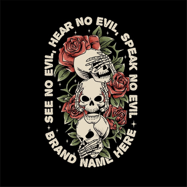 Skull see no evil hear no evil speak no evil