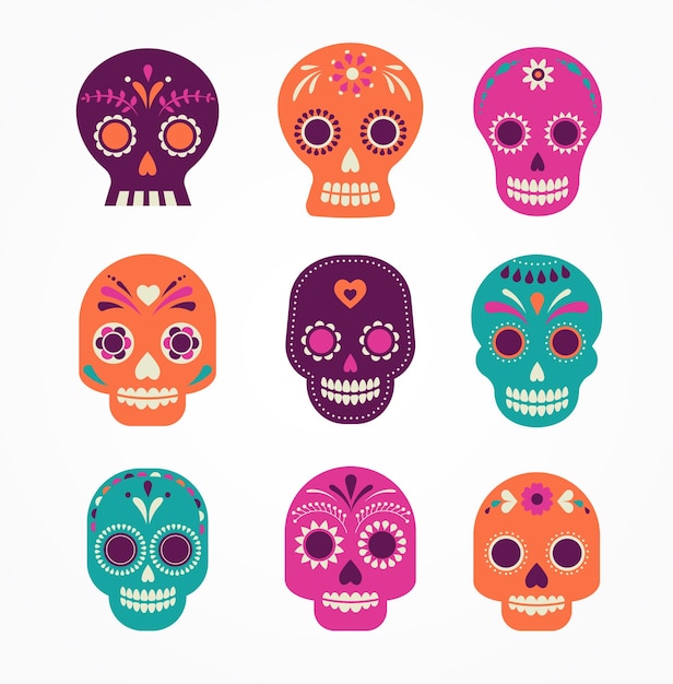 Vector skull set mexican day of the dead