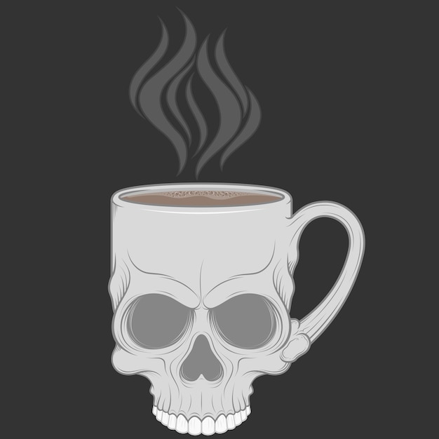 Чашка в форме черепа с горячим кофе