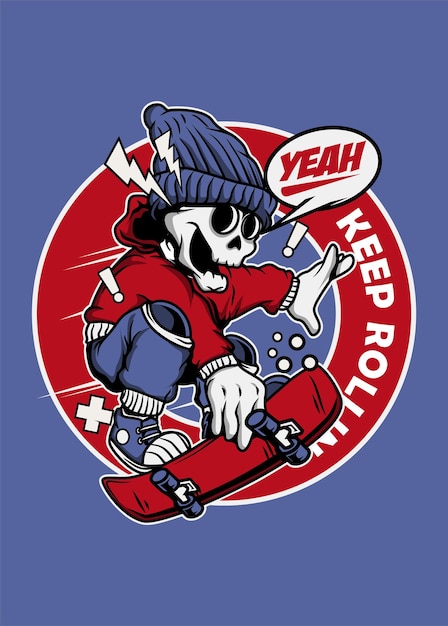 Vector skull skater keep rollincdr