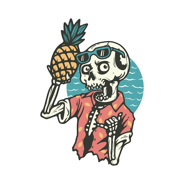 Vector skull skeleton death summer beach illustration