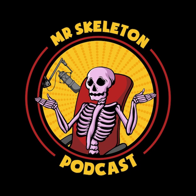 Skull or skeleton podcast illustration or logo