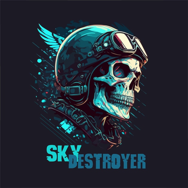 Векторная иллюстрация футболки Skull Sky Destroyer