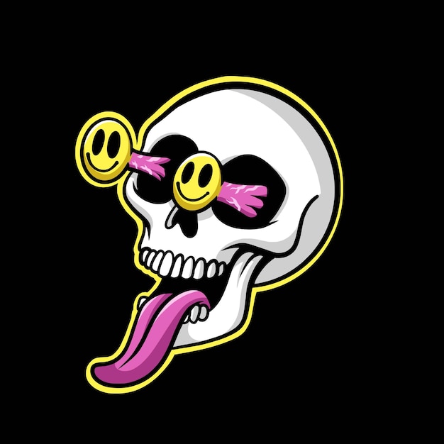 Vector skull smiling face eyes streetwear cartoon