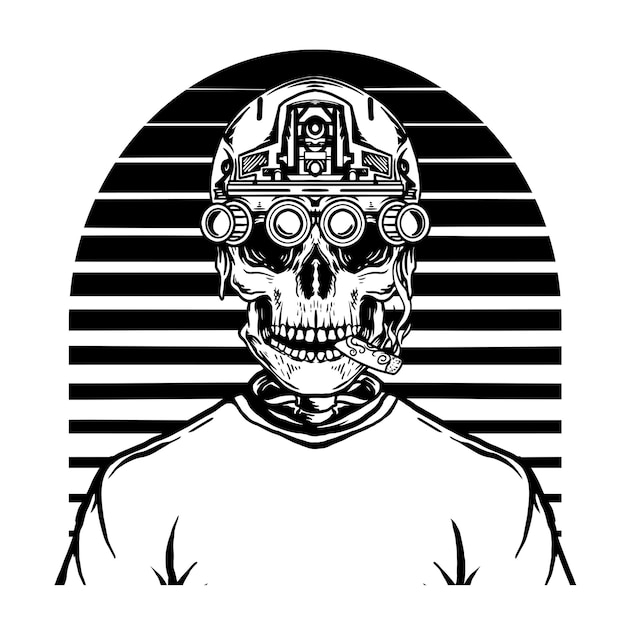 Skull smoke with helmet military illustration