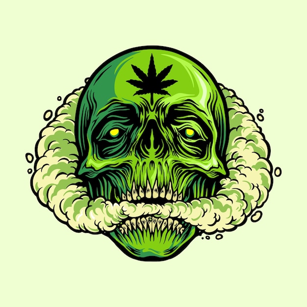 Cranio che fuma una mascotte di marijuana