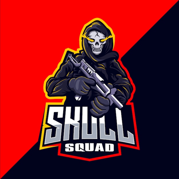 Skull squad with gun mascot esport logo