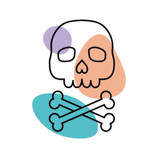 Skull in the style of line art with colored spots