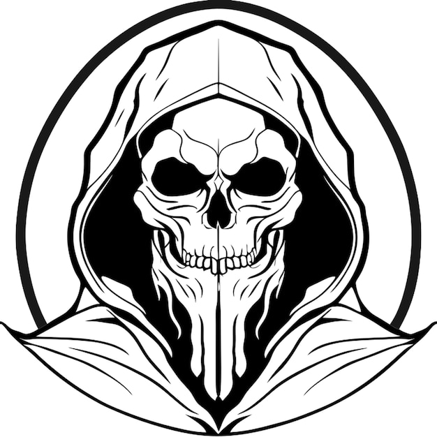 A skull in the style of santa muerte black and white vector illustration line art