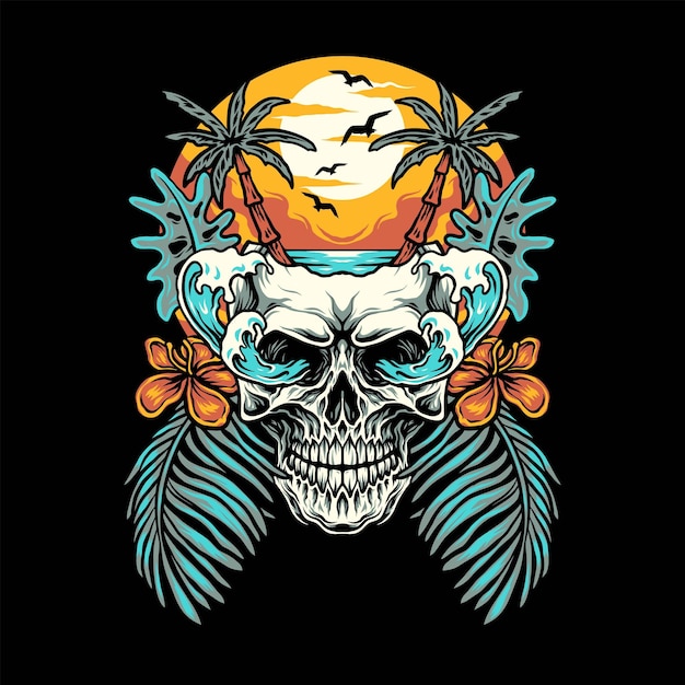 Vector skull summer beach t-shirt graphic design