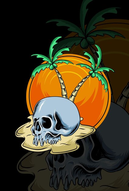 Лето черепа с векторной иллюстрацией кокосовой пальмы