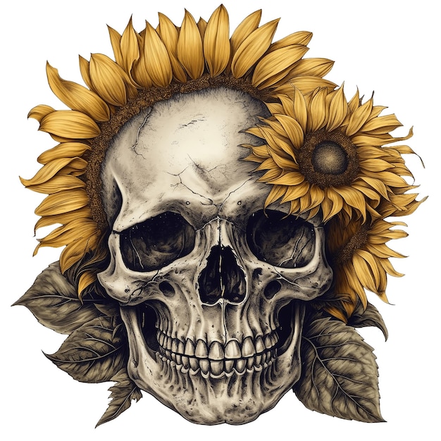 Realism Skull And Sunflower Tattoo Idea  BlackInk