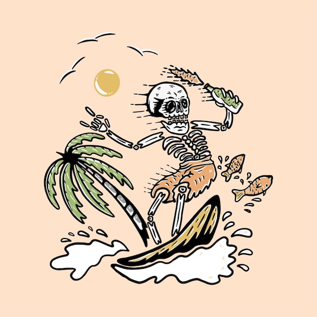 Vector skull surf in the beach