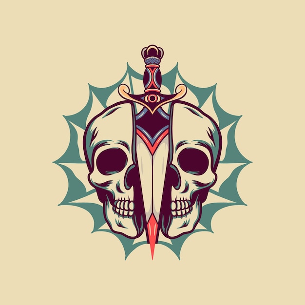 Skull And Sword Retro Illustration