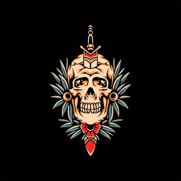 skull and sword tattoo vector design