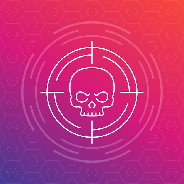 Skull and target linear icon vector