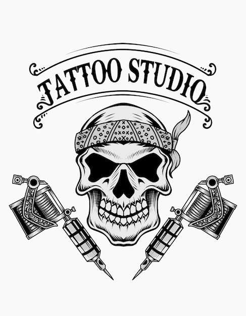 Vector skull tattoo studio logo