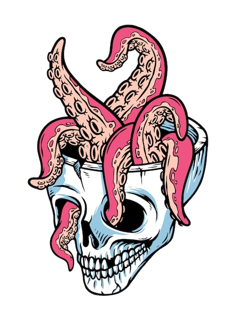 Skull and tentacles illustration