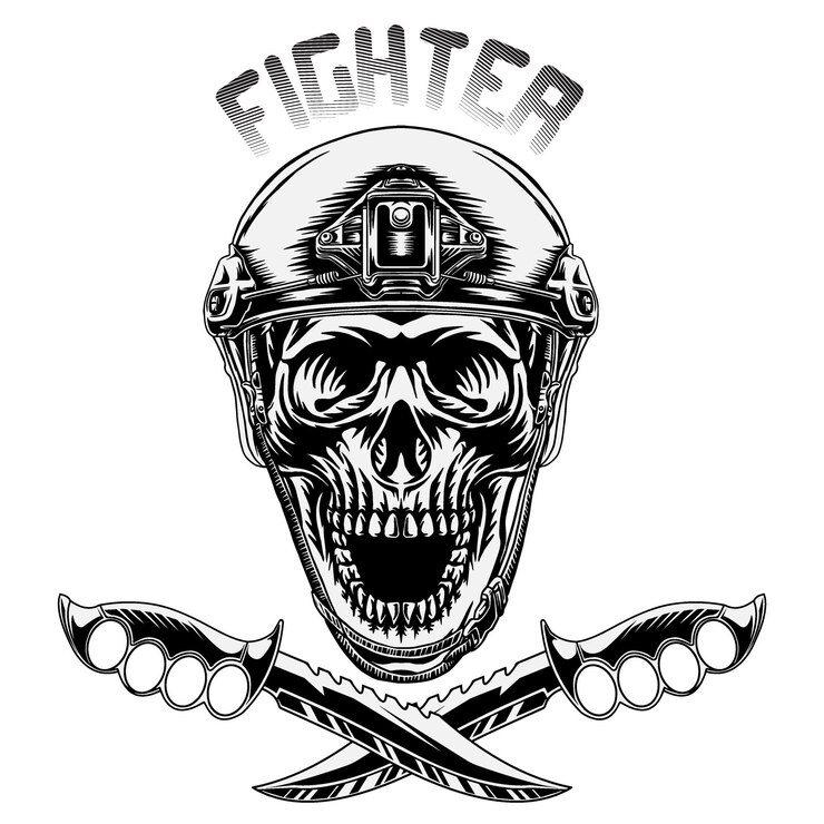 A skull that uses a tactical army helmet on a background texture