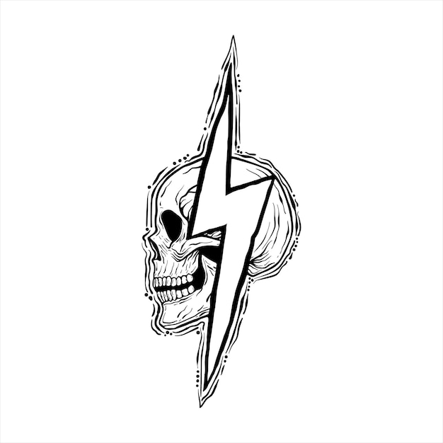 Skull thunder with hand drawing style free vector illustration