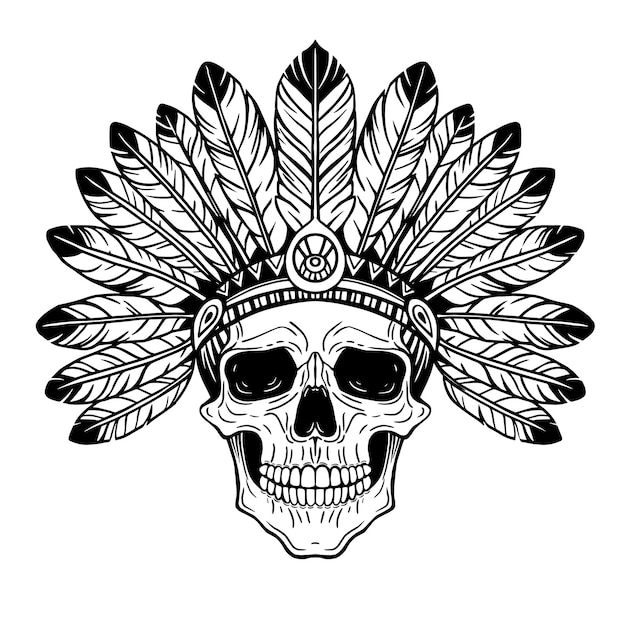 Vector skull in traditional american indian headdress
