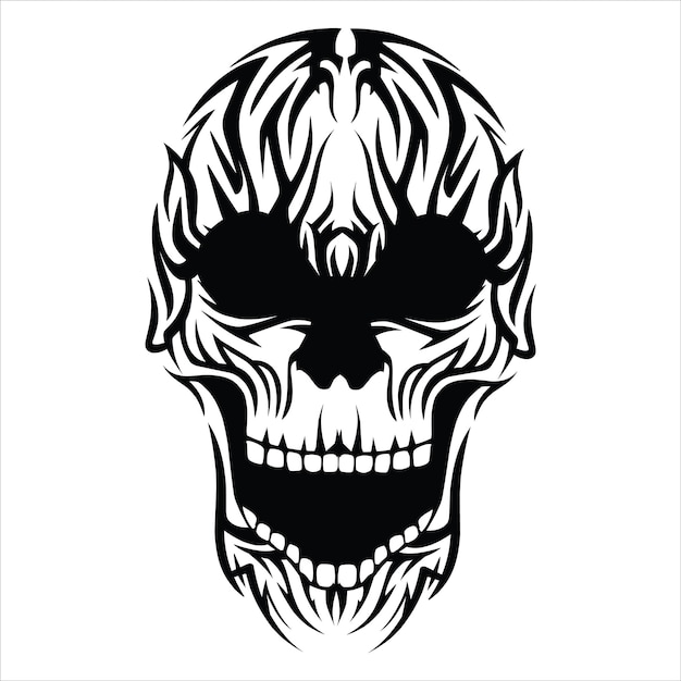 Skull tribal tattoo black and white design