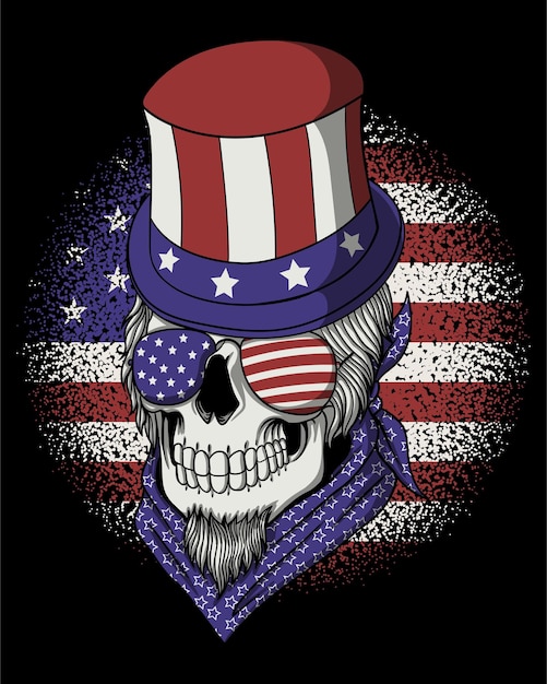 Skull uncle sam america flag vector illustration