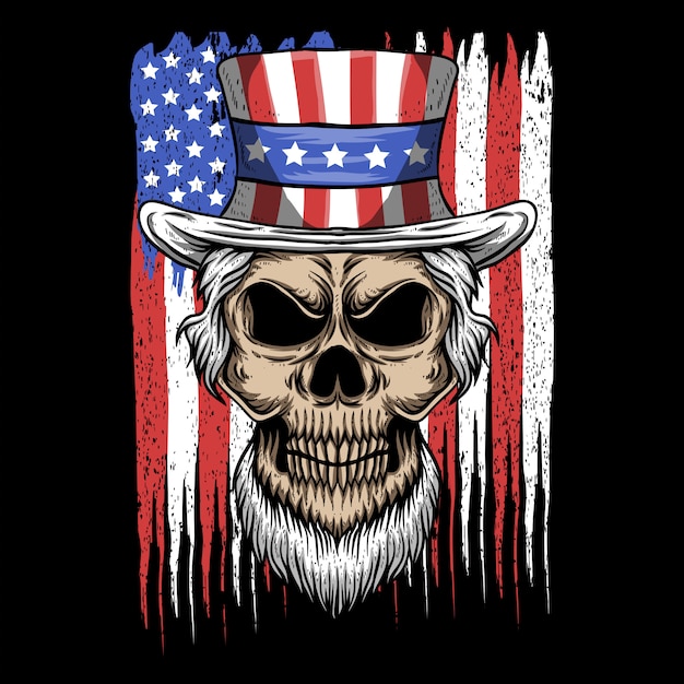 Skull uncle sam usa flag vector illustration