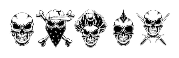 Skull vector design illustration set