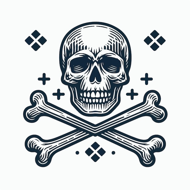 Vector skull vector illustration with crossing bones logo concept tshirt social post design