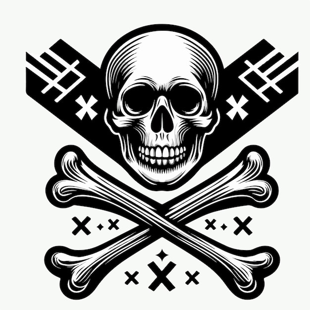 Skull vector illustration with crossing bones logo concept tshirt social post design