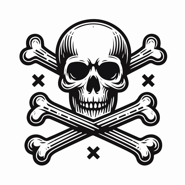 Skull vector illustration with crossing bones logo concept tshirt social post design