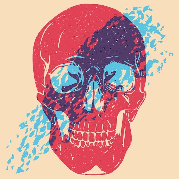 Skull Vector illustration with risograph print effect glitch effect