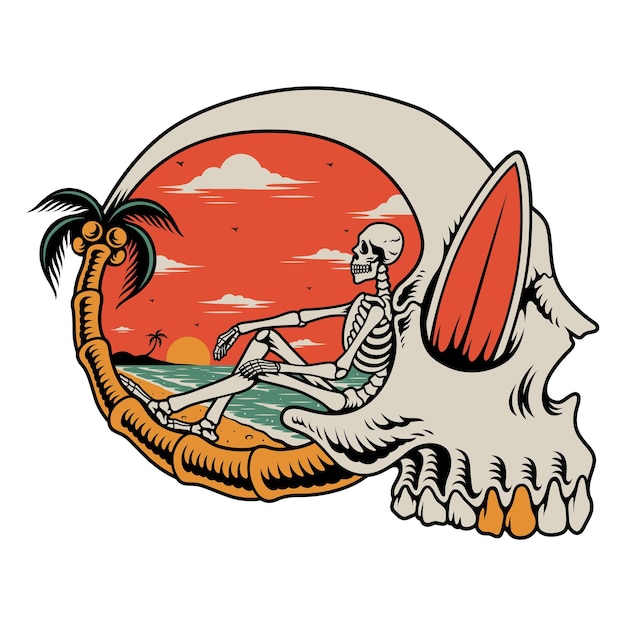 Vector skull vector illustration with summer theme