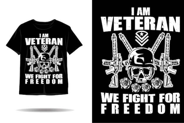 自由のための頭蓋骨のベテランの戦いシルエットtシャツのデザイン