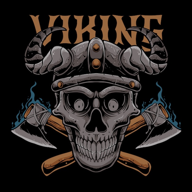 Skull viking with axes illustration