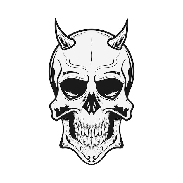 ヴィンテージの黒と白のスカル。フラットベクトルイラスト。