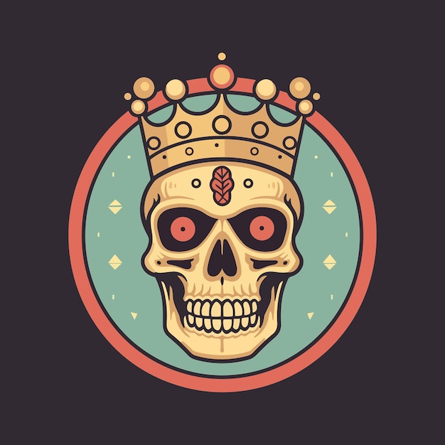 skull waring a crown hand drawn logo design illustration