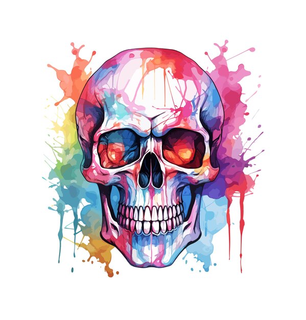 Skull Watercolor Clipart Vector