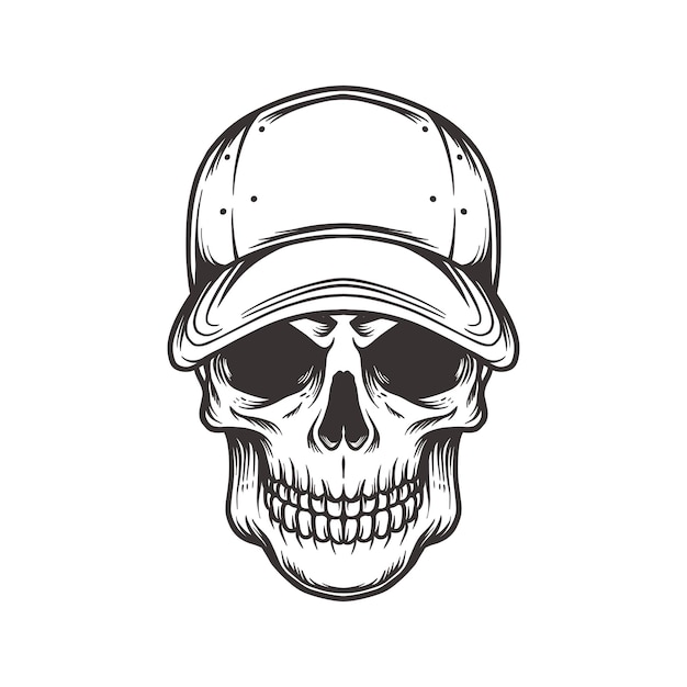 skull wearing cap in vintage style isolated illustration