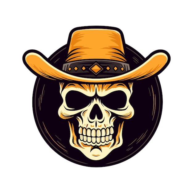 Vector skull wearing a cowboy hat vector clip art illustration representing the spirit of independence and
