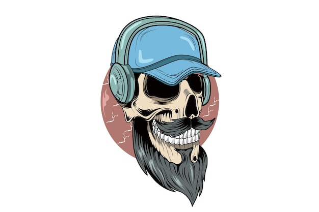 Skull wearing hat and headphone