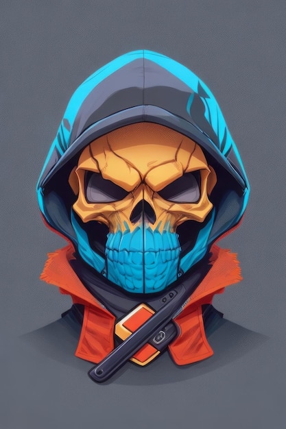 A skull wearing a hoodie