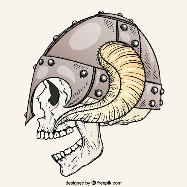 Skull wearing a horned helmet