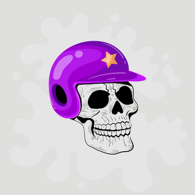 A skull wearing a purple helmet with a star on it.