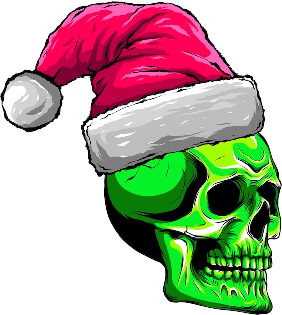 skull wearing Santa Claus hat